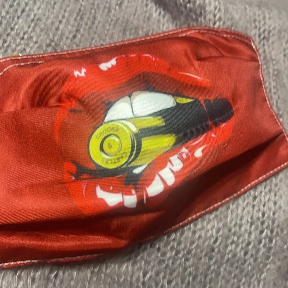 New red lips and bullet face mask